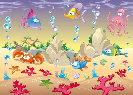Cartoon marine animals background vectors 01 shiny marine cartoon background animals   