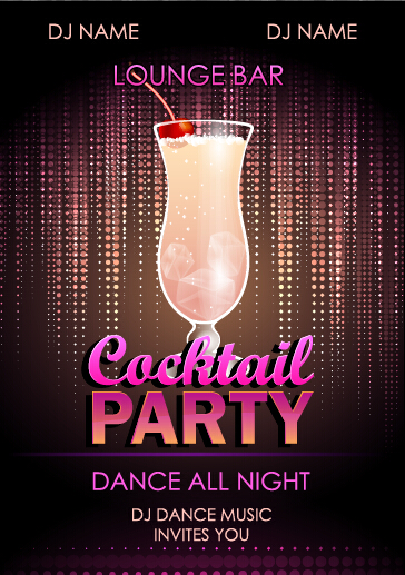 Cocktail disco night party poster vector set 05 poster party night disco cocktail   