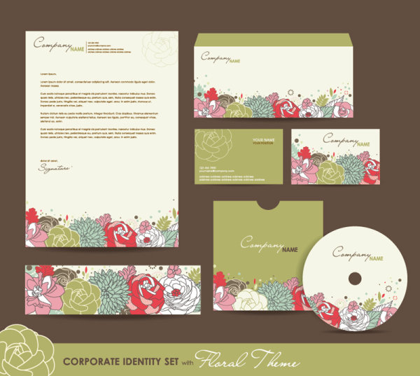 Set of Corporate Identity kit cover with flower vector 05 kit identity flower cover corporate   