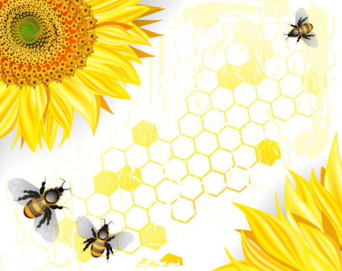 Sunflowers with bees vector graphics sunflower flower bees   