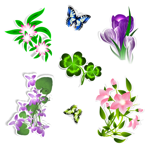 Different flower and butterflies vector flower different butterflies   