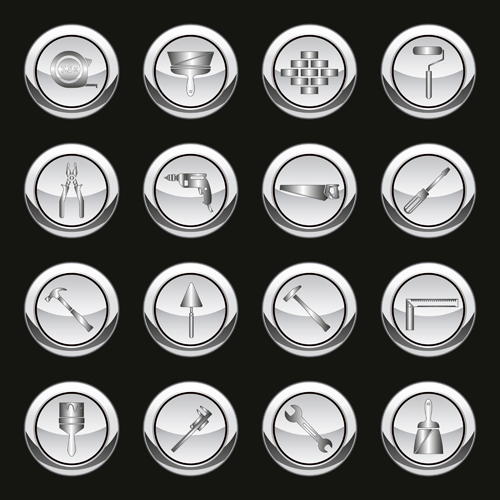 Silver tools icons vector set tools silver icons   