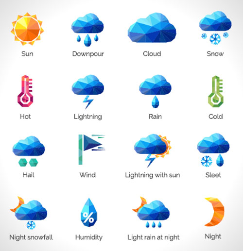Geometric shapes weather icons set 01 weather shapes icons geometric   