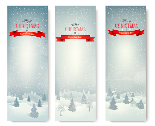 Christmas banners with winter snow vector set 05 winter snow christmas banners   