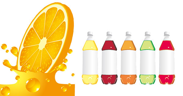 Orange juice and beverage bottle vector Vector of orange splash packaging orange juice liquid beverage   