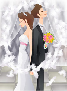 Sweet wedding set 79 vector white curtain sweet marriage vector South Korean material men and women marriage life feathers couples back to back a bouquet of flowers   