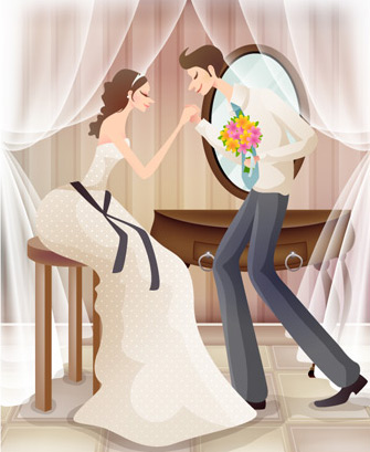 Sweet wedding set 77 vector table South Korean material Shirasa men and women marriage life flowers sweet marriage vector couples   