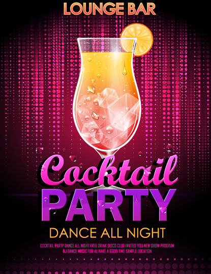 Cocktail disco night party poster vector set 03 poster disco design cocktail   