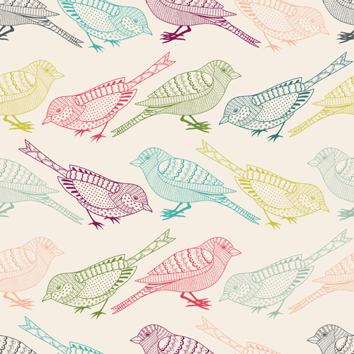 Hand drawn birds seamless pattern vector material vector material seamless pattern vector pattern hand-draw hand drawn birds bird   