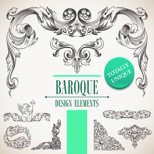 Elements of Baroque Style Frames and Borders vector 01 frames elements element borders border baroque   