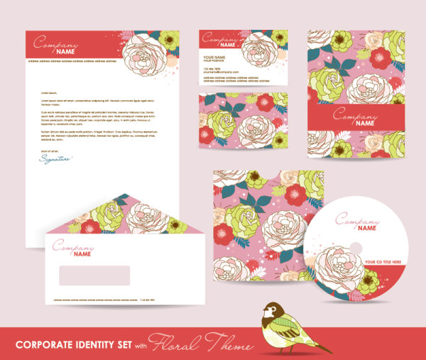 Set of Corporate Identity kit cover with flower vector 04 kit identity cover corporate   