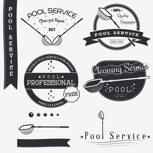 Pool service logos with labels black vector 01 service pool logos labels   