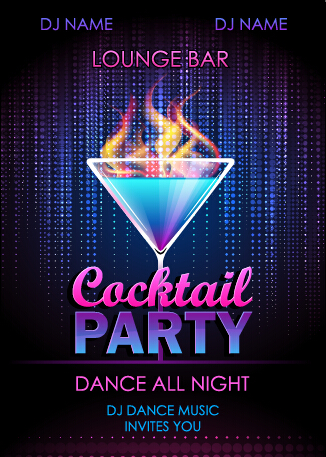 Cocktail disco night party poster vector set 06 poster party disco cocktail   