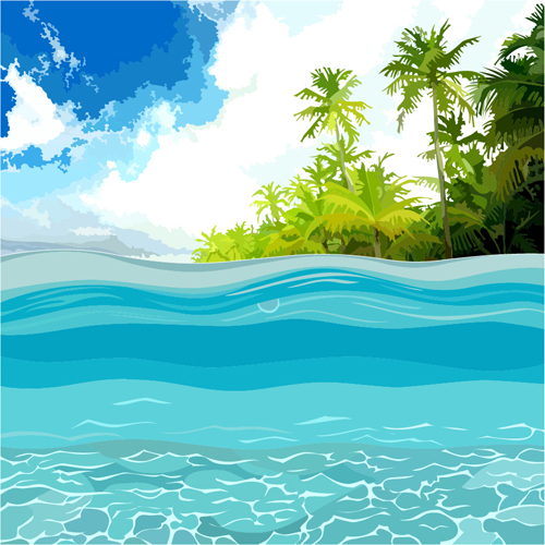 Beach with sea scenery vector design 04 sea scenery design beach   