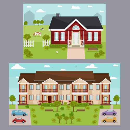 Houses concept flat template vector 04 template houses concept   