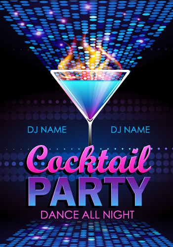 Cocktail disco night party poster vector set 04 poster party disco cocktail   