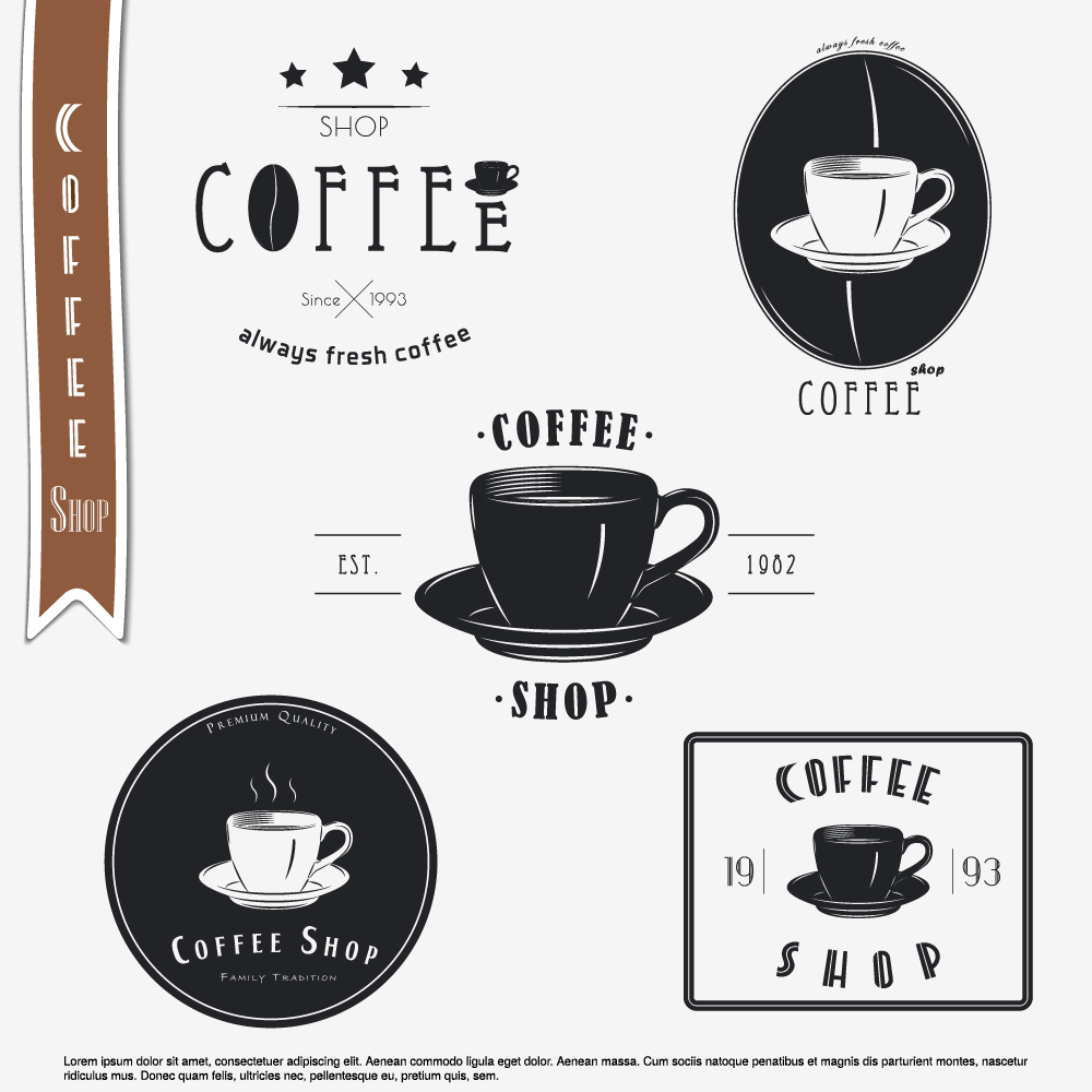 Coffee black logos with labels vector set 02 logos labels coffee   