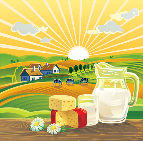 Beautiful farm scenery vectors material 02 scenery material farm beautiful   