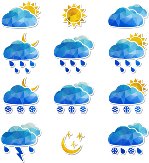 Geometric shapes weather icons set 03 weather shapes icons geometric   