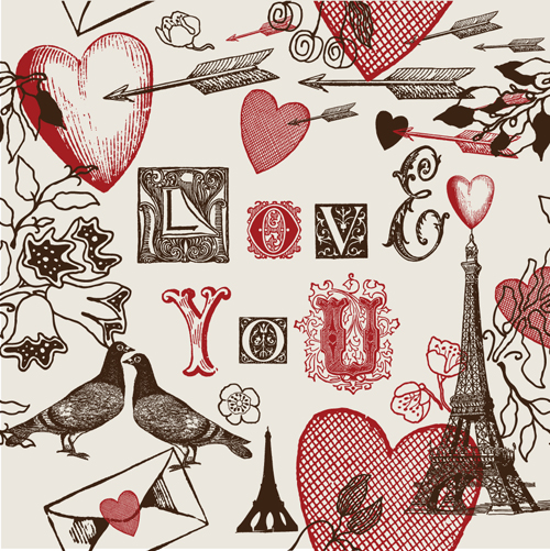 Romantic love Theme elements vector set 02 vintage romantic love elements element   