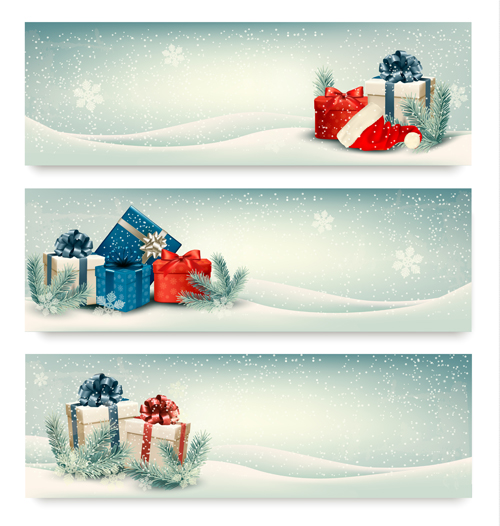 Christmas banners with winter snow vector set 06 winter snow christmas banners   