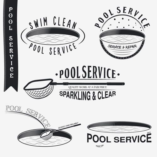 Pool service logos with labels black vector 02 service pool logos labels   