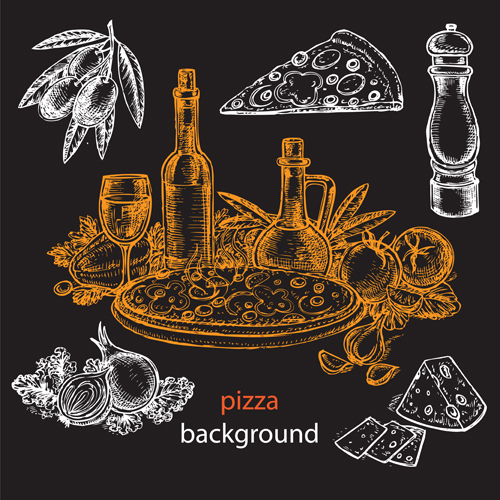 Pizza background hand drawn vectors 02 pizza hand drawn background   