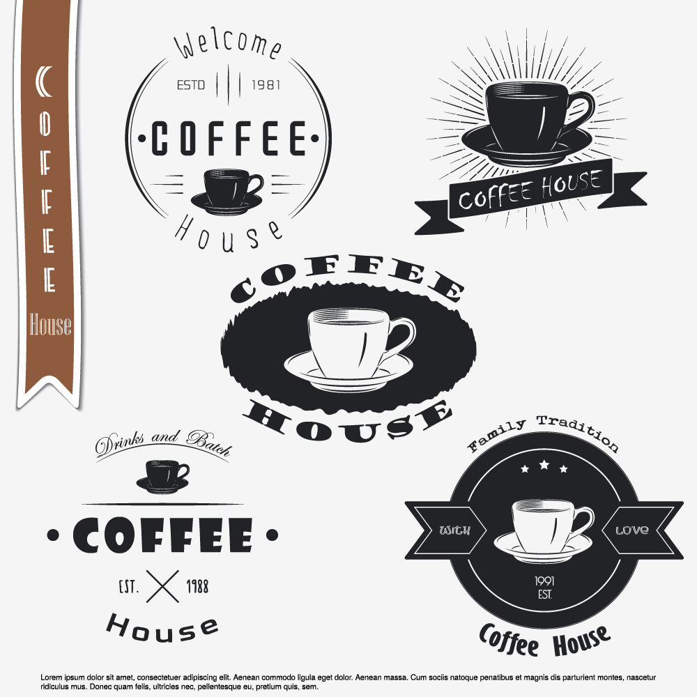Coffee black logos with labels vector set 01 logos labels coffee   