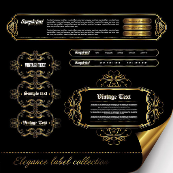 Gorgeous gold color vector Labels 02 labels label gorgeous gold color gold   