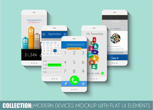 Mobile devices mockup with flat UI elements vector 04 mockup mobile flat elements designs   