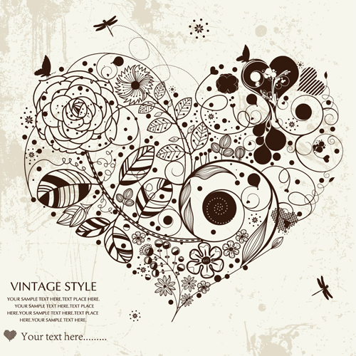 Romantic love Theme elements vector set 05 vintage romantic love elements element   