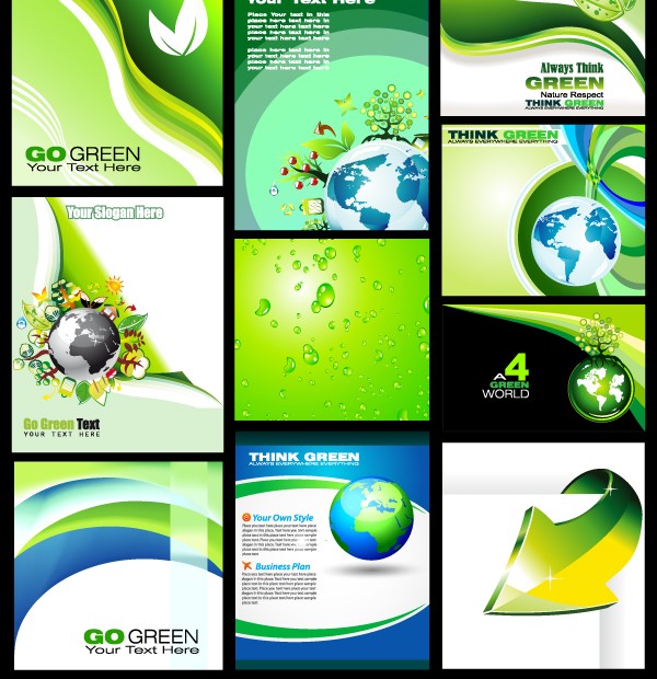 Green design elements background set vector green   