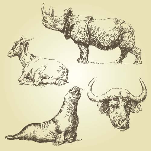 Wild animals hand drawing vectors set 04 wild Hand drawing animals   