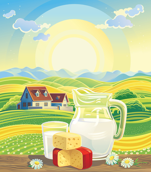 Beautiful farm scenery vectors material 03 scenery material farm beautiful   