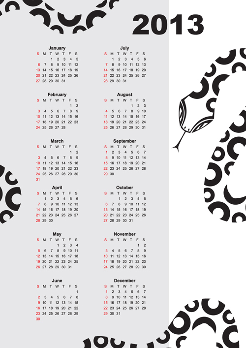 Creative Snake calendar 2013 design vector set 01 snake creative calendar 2013   