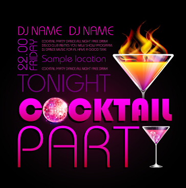 Cocktail disco night party poster vector set 02 poster disco cocktail   