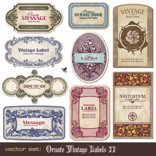 Ornate vintage labels grunge vector vintage ornate labels grunge   