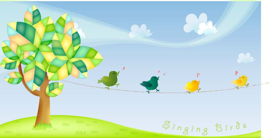 Cute cartoon singing birds vector material singing cute cartoon cute cartoon birds   