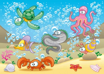 Cartoon marine animals background vectors 02 marine cartoon background animals   