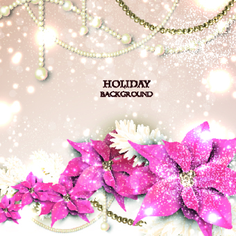 Pearls with flowers holiday background vector 05 with Flowers pearls pearl holiday flowers flower background vector background   
