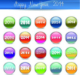 2014 Happy New Year Glass Button vector 02 year new year new button 2014   