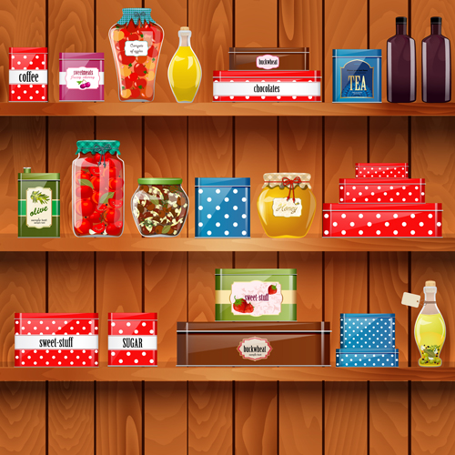 Wooden shelf with food creative graphics vector 05 wooden shelf food creative   