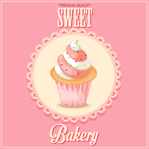 Cupcake and sweet card with lace vector 01 lace cupcake card   