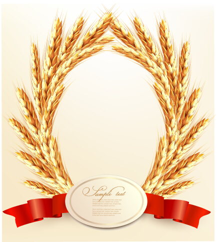 Golden wheat with red ribbon vector background 01 wheat ribbon golden background   