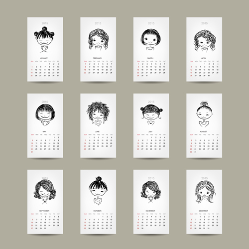 Simple 2015 calendar cards vector graphics 04 simple cards calendar 2015   