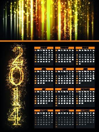 2014 Fireworks calendar vector Fireworks calendar 2014   