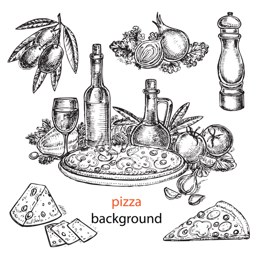 Pizza background hand drawn vectors 01 pizza hand drawn background   