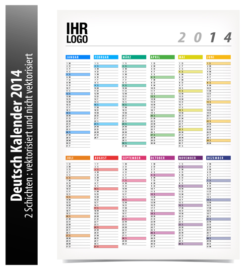 German Version Calendar 2014 vector set 03 version German calendar 2014   