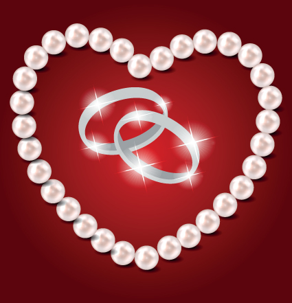 Pearl heart and wedding rings vector 01 wedding rings pearl heart   