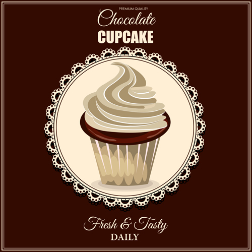 Chocolate cupcake background with lace vector 02 cupcake chocolate background   